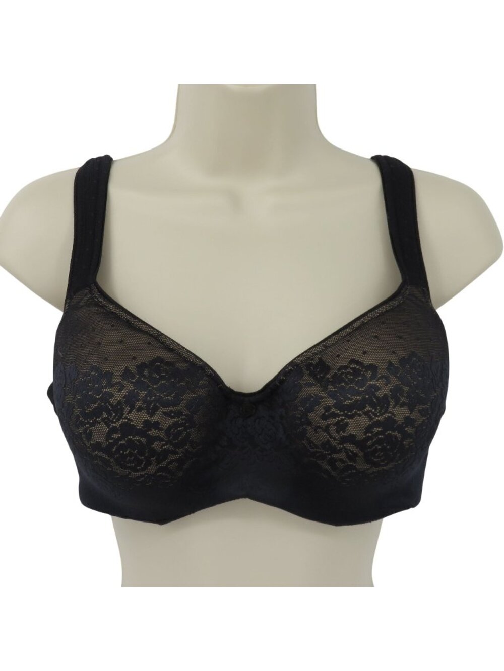 Soma 34DD Stunning Support Balconette Bra Black Beige Flower Lace Underwire